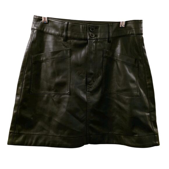 Madewell A line Mini Skirt Vegan Leather Size 6 Black Fall Faux Leather - Picture 1 of 6